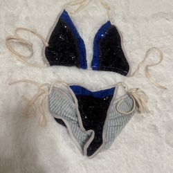 Medium black blue sequin bikini y2k festival rave raver dancer low rrise scrunch Low rise scrunch bottom