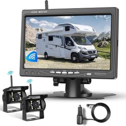 Wireless Backup Camera Rearview, 7-inch LCD Monitor, IP68 Waterproof, Night Vision, 12V-36V, Blind Spot Detection for Trailer RV Camper Truck Car Bus