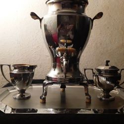 Vintage 1920's Universal Urn Percolator W/Tray. It has different patent dates on the bottom.