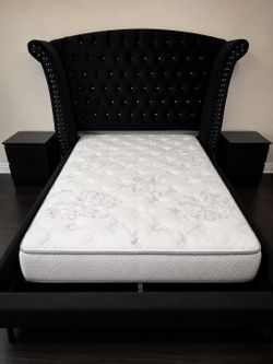BLACK VELVET BED W/ EXTRA TALL DIAMOND HEADBOARD 🤩🖤🤩🖤