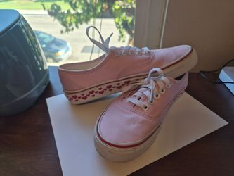 Pink Lace up Vans with Hearts size 8