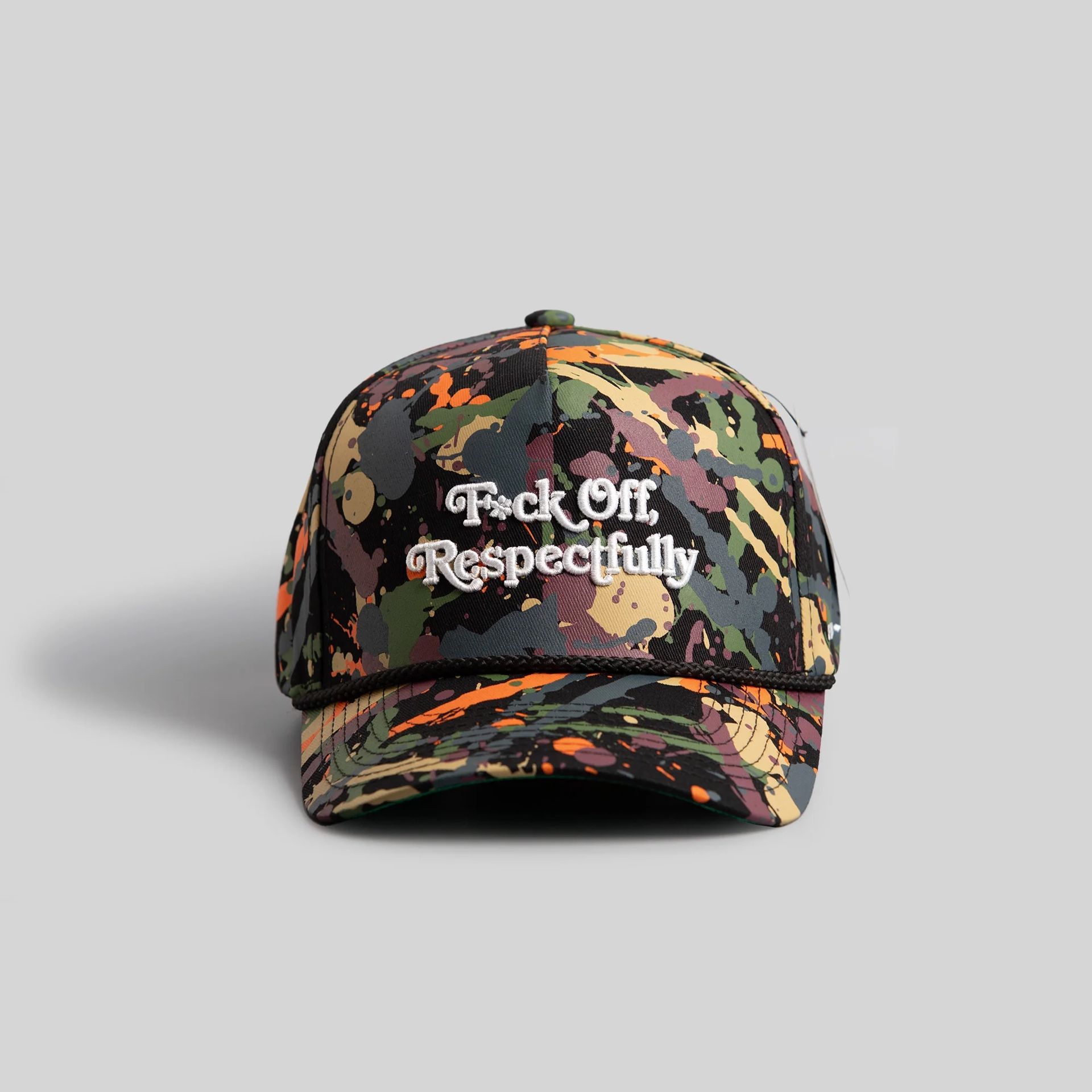 F* OFF RESPECTFULLY BLACK SPLATTER TRUCKER HAT