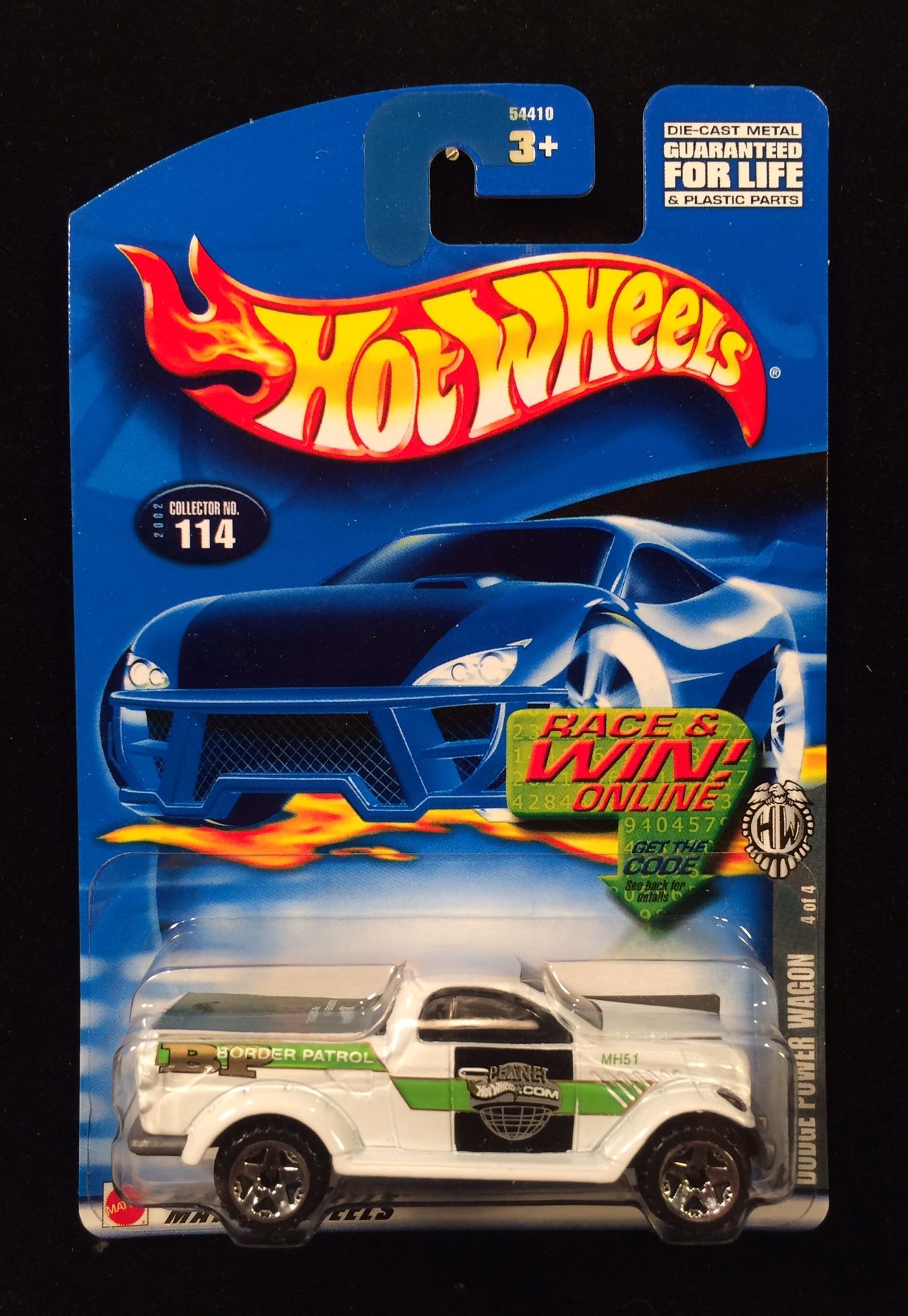 Hot Wheels Border Patrol Dodge Power Wagon • 2002 Hot Wheels Race And Win Card • 4/4 Fed Fleet Series