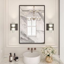 24x36 Inch Black Bathroom Mirror, Copper-Free Mirror, Aluminum Alloy Frame Vanity Mirror, Rectangle Wall Mounted Mirror, Modern Mirror for Bedroom/Liv