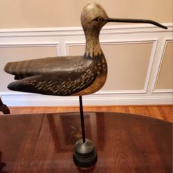 Vintage Handmade Wooden Bird on Stand 18.5