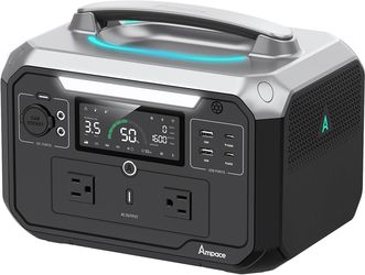 AMPACE Andes 600 Pro Portable Power Station, 584 Wh LiFePO4 Hybrid Battery, [1 hour 80%] Fast Charge, 600 W SiCPrime Solar Generator (Andes 600 Pro)