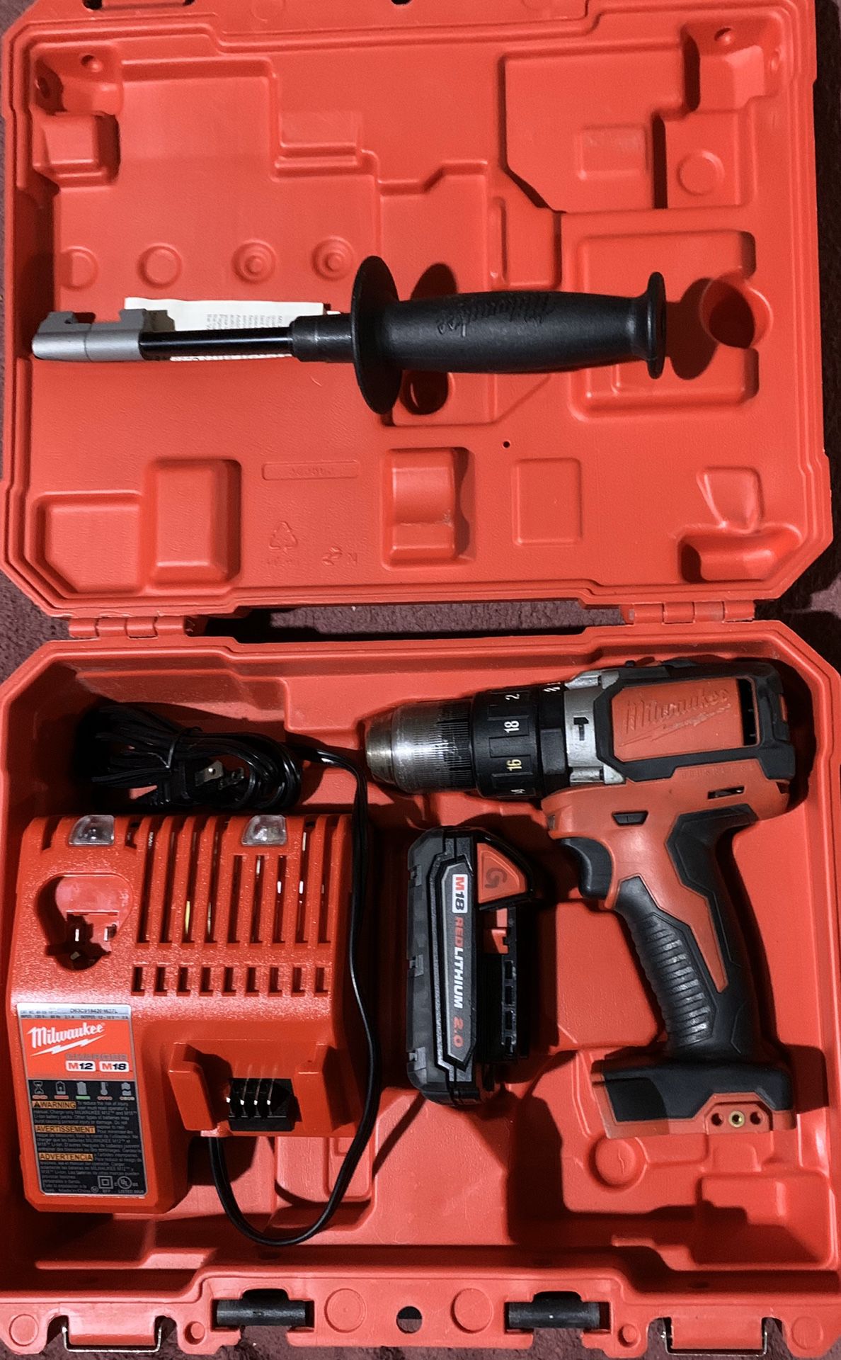 Milwaukee 18V Lithium-Ion Cordless Hammer Driver-Drill,-Drill Batter, fastening and hammer Drilling applications with charger Pick Up Only / No Trade/