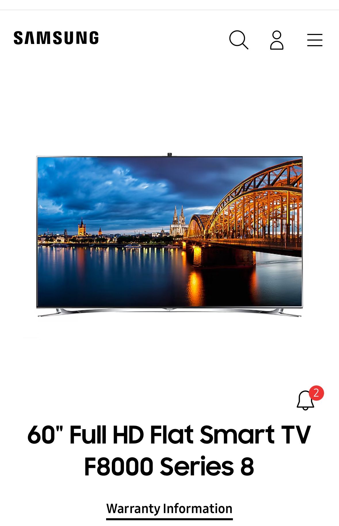 Samsung 60”UN60F8000AF Full HD 3D 240Hz 1200CMR Crystal Smart HDTV.