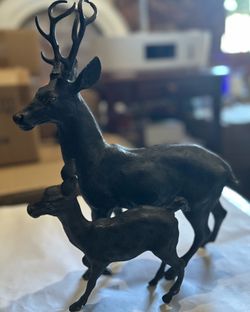 Vintage Cast Iron Deer and Fawn Figurine Set