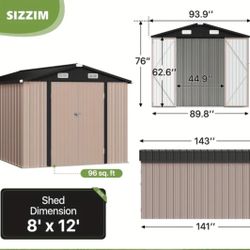 8x12 Brown Metal Shed With Floor Frame