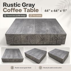 Rustic Gray Square Coffee Table – 44” x 44” x 11”