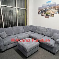 Corduroy sectional sofa with ottoman