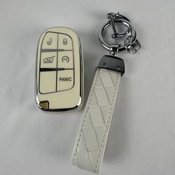 White TPU Key Fob Cover 5 Button for Jeep Grand Cherokee Compass
