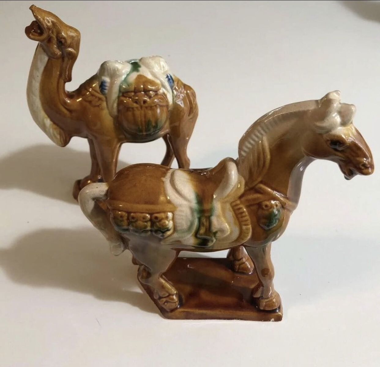 Mid Century Chinese War Horse & Camel Figurine Tang Dynasty Style