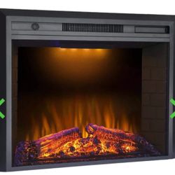 Valuxhome EF33T Electric Fireplace 36" x 27" Insert 750/1500W with Overheating Protection and Fire Crackling Sound Remote Black New