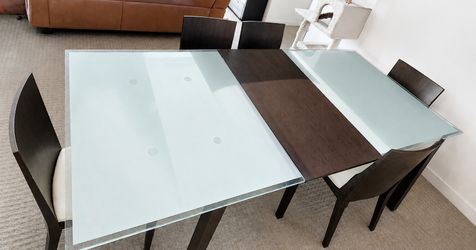 Scan Design Extendable Glass Dining Set + 6 Modern Chairs