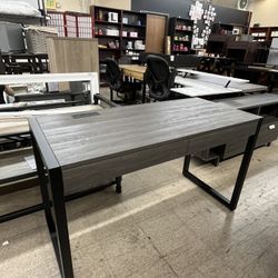 52"W Writing Desk With Two Drawers w/ Power Outlet and USB Ports - Distressed Grey