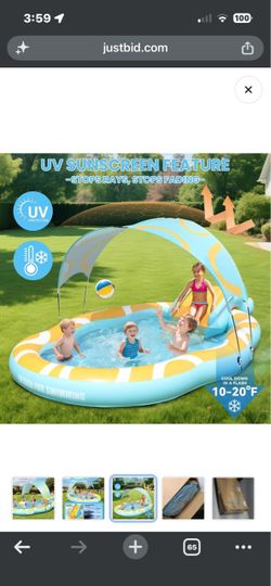 Inflatable Kids Pool with Slide and Canopy