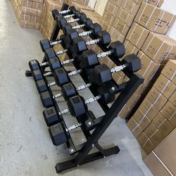 Dumbbell Set 5lb - 50lb With Heavy Duty 3 Tier Rack Brand New🏋🏽‍♂️  In The Box📦 