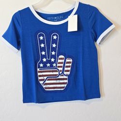 NWT Fifth Sun Women's Red And Navy Crop-top Small