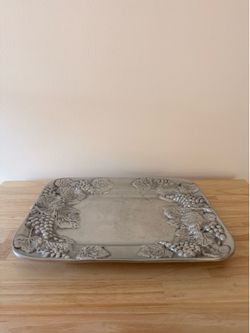 Vintage Hecho en Mexico Silver Tone Grape Vine Serving Platter 16” x 12.5”