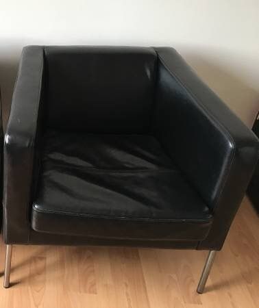 IKEA KLAPPSTA Black Leather Armchair
