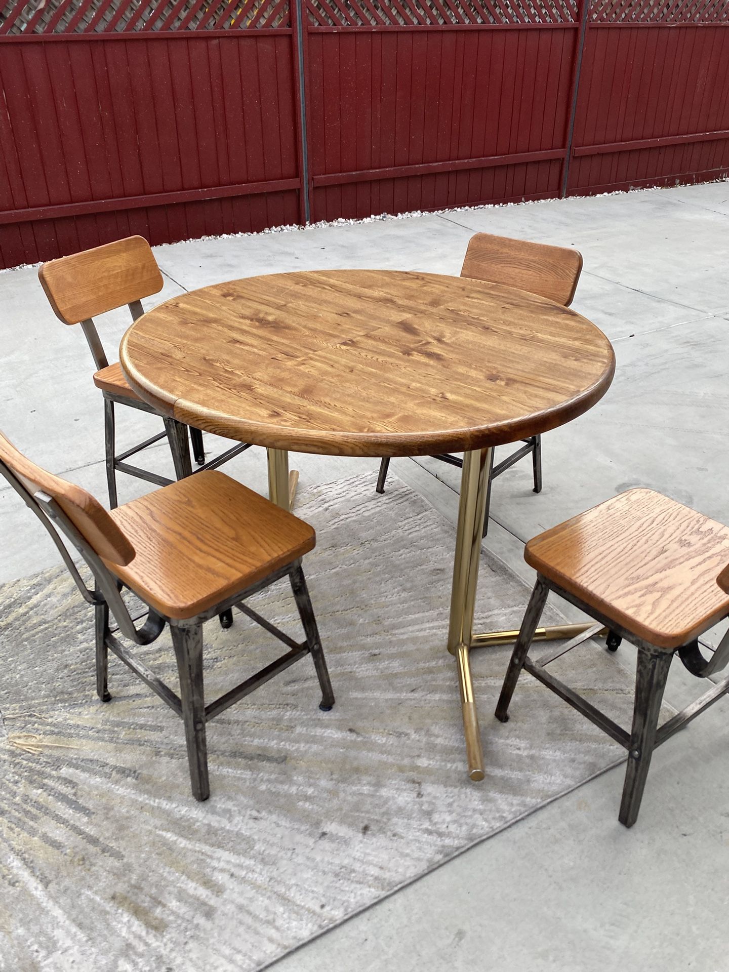 MCM Round Wood Table 4 Chairs Set Dinner Table Set