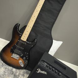 “Guitarra eléctrica tipo Strat + amplificador Fender – como nueva”