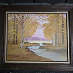 Large Hand Painted Oil Canvas Landscape Art 1974 Stricklen includes extra piece