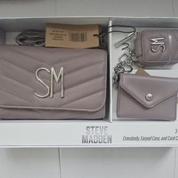 Brand New Steve Madden Muave Crossbody, Earpod Case & Card Holder Keychain