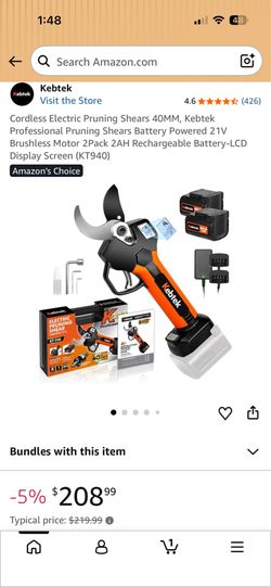 Cordless Electric Pruning Shears 40MM, Kebtek Professional Pruning Shears Battery Powered 21V Brushl