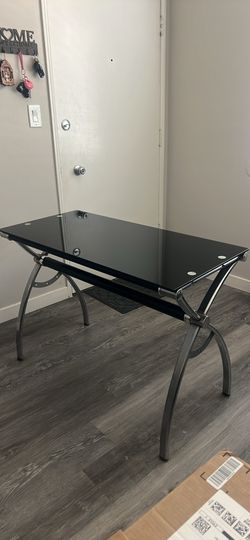 Black Glass Top Desk with Chrome Frame