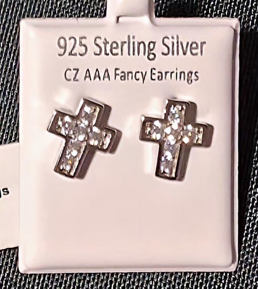 Dazzling CZ Cross Stud Earrings | AAA Quality, 925 Sterling Silver & Rhodium Plated