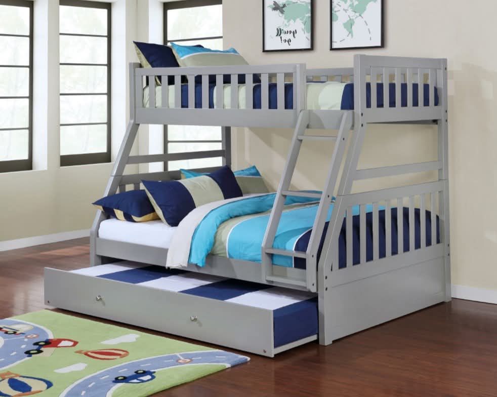 Twin/Full Bunk Bed with Optional Trundles – Grey Finish