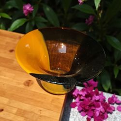 Teleflora Vintage Mid-century Handblown Bowl Glass Brown Amber Clear 9 Inch