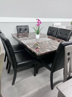 7pc Dining Set ✨ Faux Marble Top