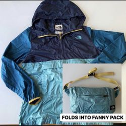 Women Small - NEW North Face Fanorak 2.0 Jacket Wind proof Fannypack Belt Beg Compact Backpacking - FOLDS INTO FANNYPACK