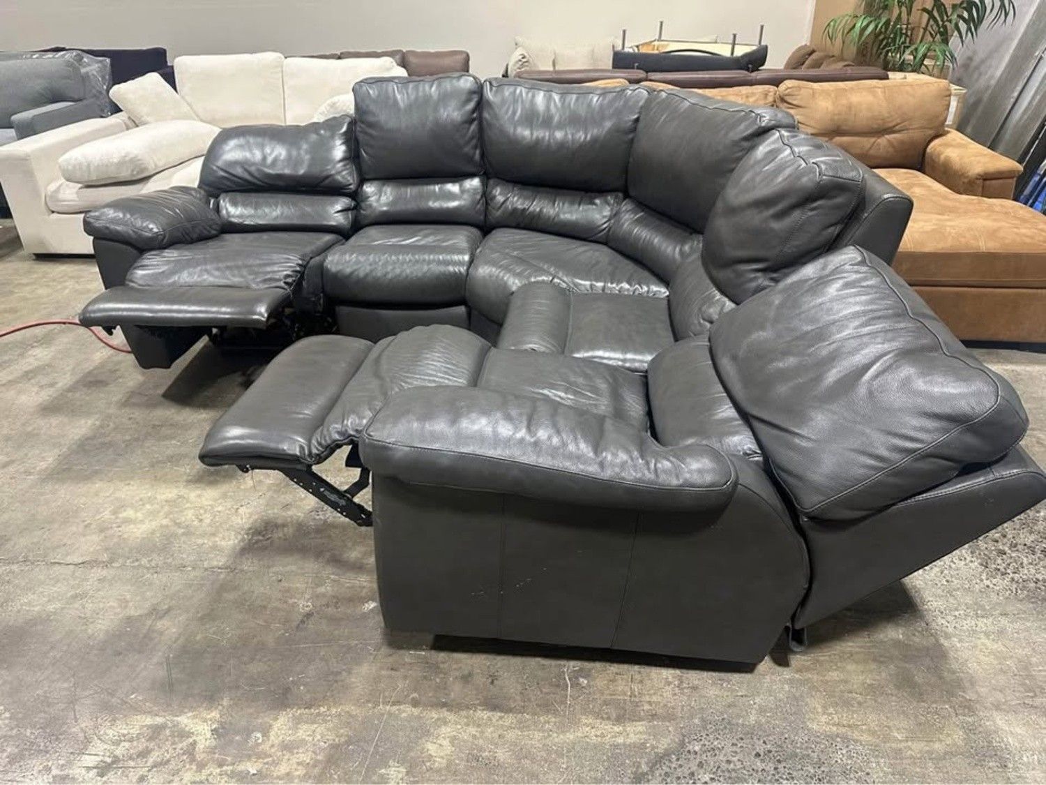 Gray Leather Power Recliner Sectional