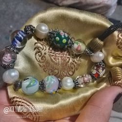 Freshwater Pearls And Murano Glass Beads Bracelet