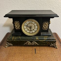 Antique Seth Thomas Style Mantel Lions Head Handled Clock