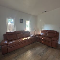 Repainted Brown Leather Sofa