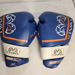 Rival RS2V 14 oz Boxing Pro Sparring Gloves Muay Thai Blue Ergo Strap System