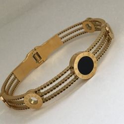 Stainless Steel Ladies Bangle Bracelet , Black Center with Roman #’s *Pickup Boca Raton