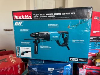 Makita 1” AVT SDS-Plus Rotary Hammer + 4-1/2” Angle Grinder Combo (HR2641X1) — NEW, Corded, with Case