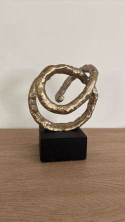 Abstract Gold Spiral Sculpture on Black Base