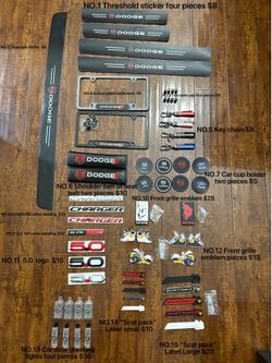 Dodge  keychain license plate frame tire value cap  The prices are in the table.