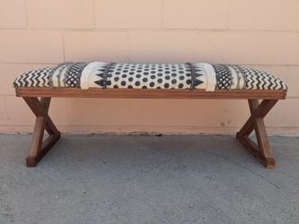 Wood X-Frame Bench with Upholstered Seat