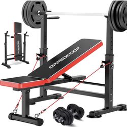 OPPSDECOR 600lbs 6 in 1 Weight Bench Set with Squat Rack Adjustable Workout Bench with Leg Developer Preacher Curl Rack Fitness Strength Training