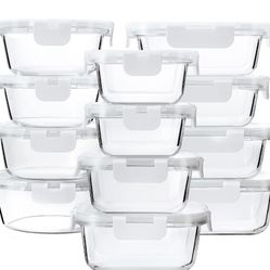 M MCIRCO 24-Piece Glass Food Storage Containers with Upgraded Snap Locking Lids,Glass Meal Prep Containers Set - Airtight Lunch Containers, Microwave,