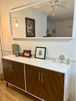 Mid-Century Modern Walnut & White Credenza / Sideboard / TV Stand
